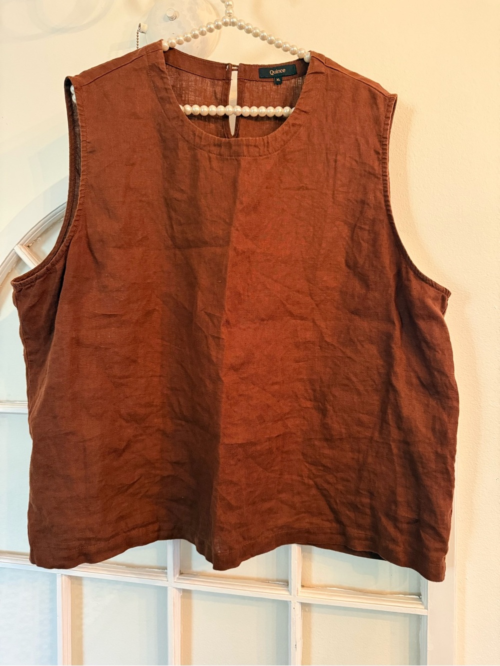 Quince 100% European Linen Sleeveless Tank Top Brown Coastal Earthy Sustainable - Picture 2 of 7